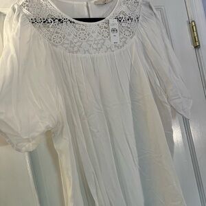 LOFT Women's Ivory Blouse with Lace Yoke